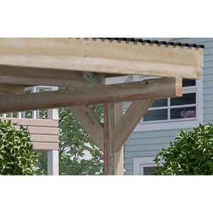 Detailansicht Weka Doppelcarport 616 A mit Rundbogen, Holzkonstruktion.