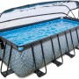 Rechteckiger EXIT Stone Pool in Grau mit Abdeckung und Sandfilterpumpe, 540x250x122cm.