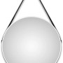Runder LED-Lichtspiegel Silver Barbier, Ø 80 cm, weiß matt mit Lederband.