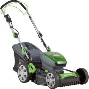 LUX-TOOLS Akku-Rasenmäher Set A-RM-46-24 mit 2 Akkus und Fangkorb. Ideal für Gartenpflege.