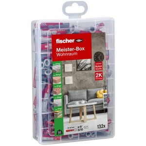 Fischer Meister-Box Wohnraum, 132-teiliges Dübelset in transparenter Kunststoffbox.