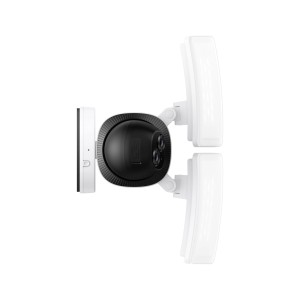 Eufy Flutlichtkamera E340 mit zwei LED-Flutlichtern und schwarzer Kamera.
