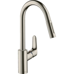 Hansgrohe Focus 240 Küchenarmatur mit Ausziehbrause, Edelstahl Finish.
