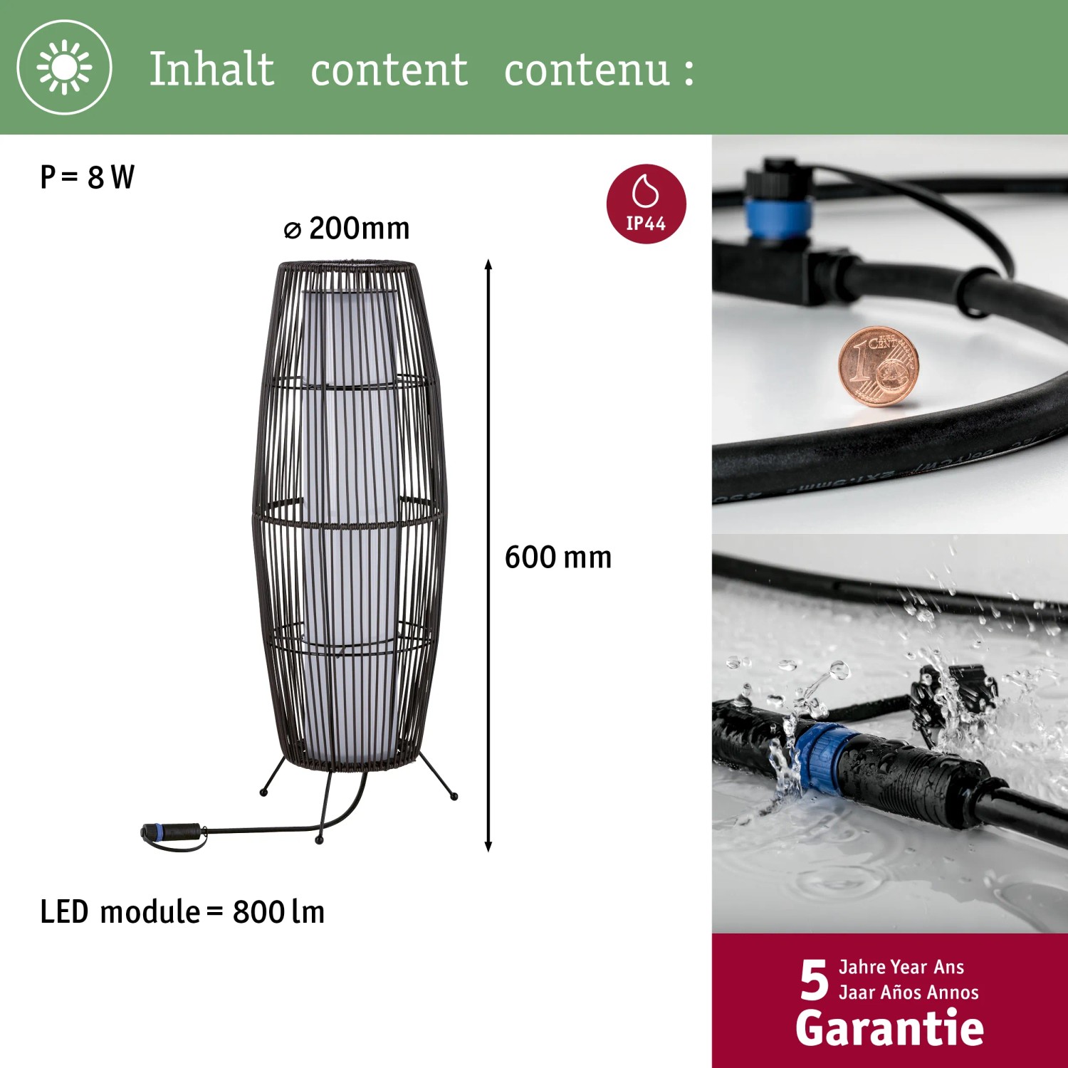 Paulmann LED-Lichtobjekt Basket, braun, 60 cm hoch, für Plug & Shine Außenbeleuchtungssysteme.