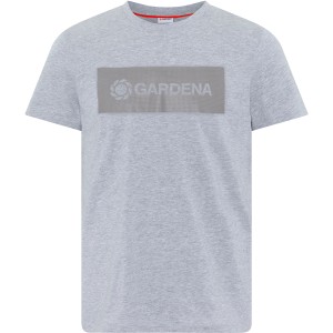 Graues Gardena Herren T-Shirt Größe S mit Logo für Gartenarbeit und Freizeit.