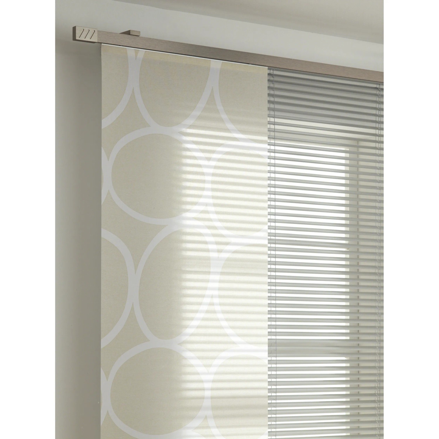 Gardinia Gardinenstange Luxor, Stahl-gebürstet, 160 cm mit Vorhang und Jalousie.