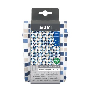 MSV Duschvorhang Mosaiko blau, 180x200 cm, mit Mosaikmuster für Badezimmer.