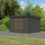 Karibu Gartenhaus Diego 5 in Terragrau/Anthrazit, Holz-Gartenhaus mit Doppeltür und Flachdach.