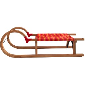 Rudisport Holzrodel 95 cm mit Gurtsitz, rot-orange. Schlitten für Winterspaß.