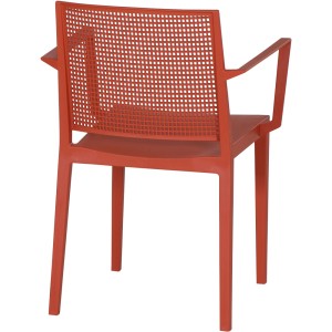 Siena Garden Stapelsessel Square in Brickrot, Gartenstuhl mit Armlehnen und Gittermuster im Rücken.
