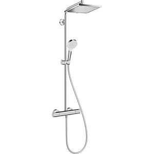 Hansgrohe Crometta E 240 Showerpipe mit Thermostat, Chrom, Kopf- und Handbrause.