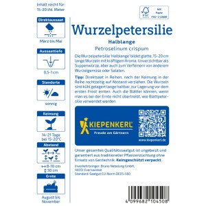 Kiepenkerl Petersilie Halblange Wurzelpetersilie Samenpackung mit Aussaat-Hinweisen.