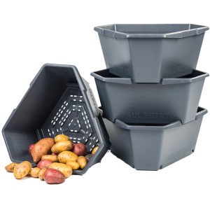 Gusta Garden Paul Potato Anzuchtturm, 56L, anthrazit, mit Kartoffeln. Vertikaler Garten für hohe Erträge.