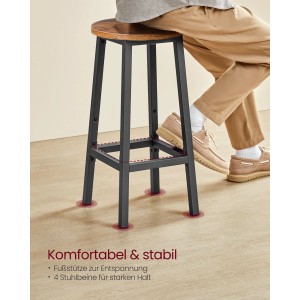 Songmics Barhocker Delon, braun-schwarz, mit Fußstütze. Barstuhl mit Holz-Sitzfläche und Metallgestell.