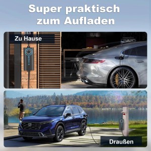 Junsun 11kW Typ 2 EV-Ladegerät lädt Elektroautos zu Hause an der Wand und draußen. Flexibel, 8m Kabel.
