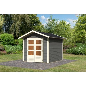 Karibu Holz-Gartenhaus Tessin 1 Terragrau 240 x 240 cm mit Boden & Dachschindeln