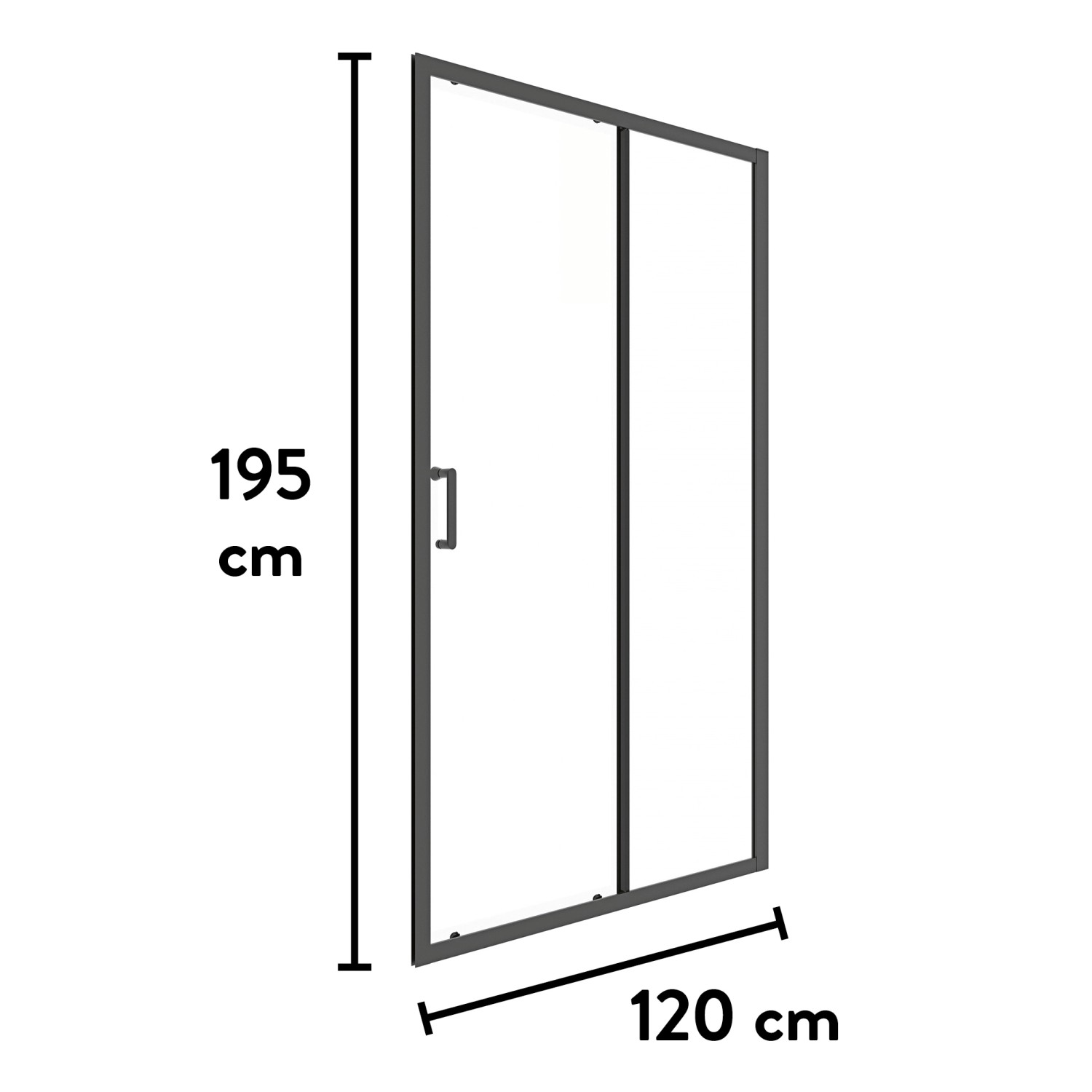 baliv Dusch-Schiebetür DUK-120.91T, 120x195 cm, Schwarz, mit transparentem Glas und schwarzem Rahmen.