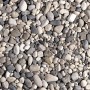 Grau-beige Flusskiesel, 8-16 mm, als Zierkies für Garten und Landschaft.