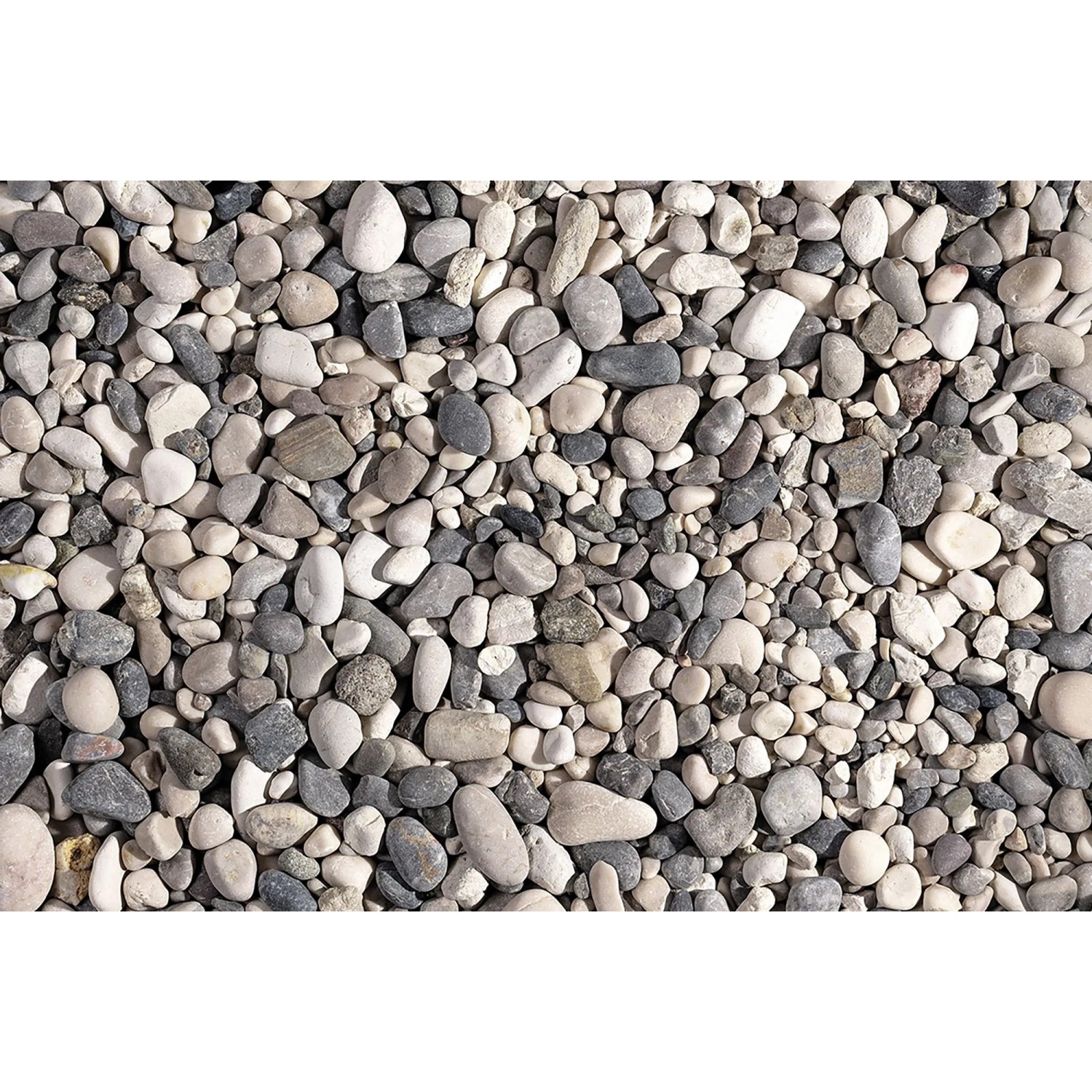 Grau-beige Flusskiesel, 8-16 mm, als Zierkies für Garten und Landschaft.