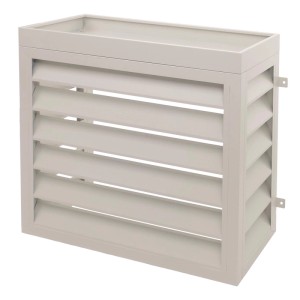 Grau-weiße MCW Verkleidung für Klimaanlage/Wärmepumpe (80x90x38cm) aus Metall mit Pflanzkasten.