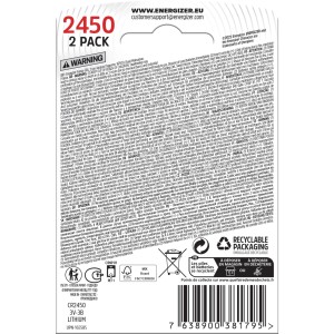Energizer CR2450 Lithium Knopfzelle, 2er-Pack für elektronische Geräte.