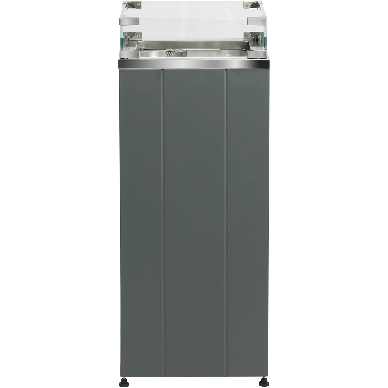 Buschbeck Terrassenheizer Loungefeuer Malta Grau, 7,5 kW. Grauer Heizstrahler mit Glasaufsatz.