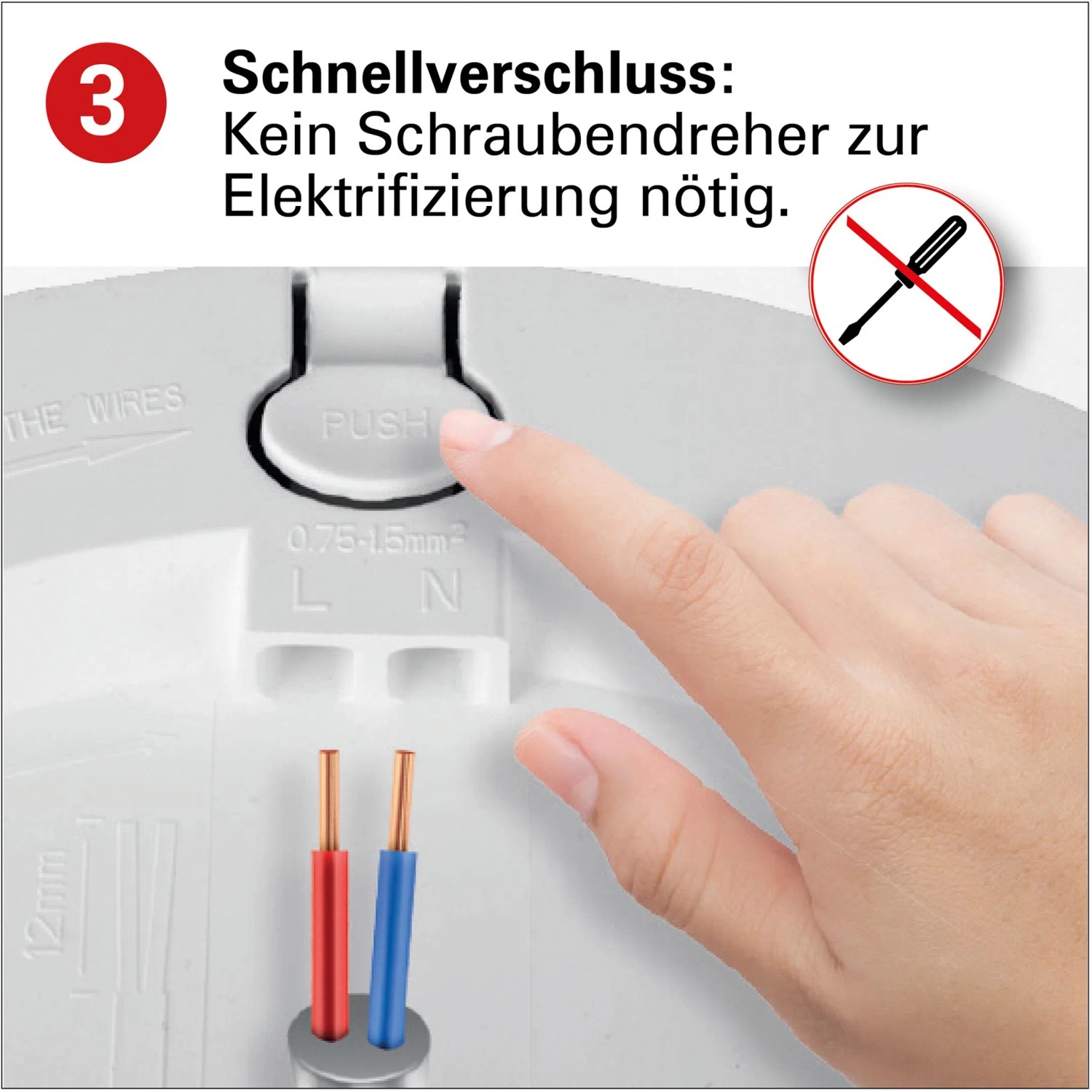 Detailaufnahme: Schnellverschluss der Näve LED-Deckenleuchte Bonus, einfache Installation ohne Schraubendreher.