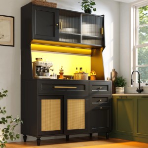 okwish Vitrinenschrank mit LED-Beleuchtung Verstellbare Ablagen Esszimmer 120x45x195.5cm Schwarz