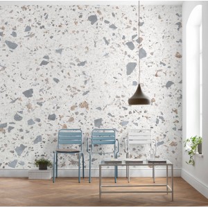 Komar Fototapete Terrific Terrazzo, Muster mit grauen und braunen Steinen.