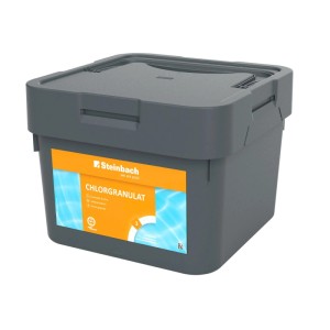 Steinbach Chlorgranulat, 3 kg, schnelllöslich im grauen Behälter für Poolreinigung.