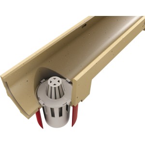 ACO Self Geruchsverschluss für Rinnenelement, 2-teilig, weiß. Detailaufnahme.