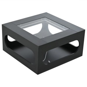 okwish Couchtisch mit Glasplatte LED Ausgehöhlt MDF 70x70x35cm Schwarz