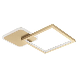 Moderne Eglo LED-Deckenleuchte Gafares, 33x33 cm, gold-weiß, mit quadratischem und abgerundetem Design.
