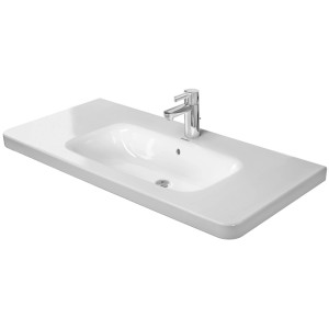 Weißer Duravit DuraStyle Möbelwaschtisch, 100 cm breit, mit Hahnloch und WonderGliss Beschichtung.