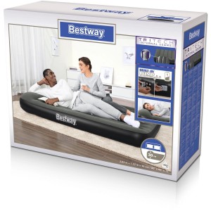 Verpackung des Bestway Luftbett TriTech Double XL mit integrierter Pumpe, ideal für Camping & Freizeit.