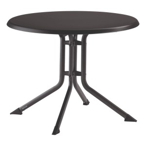Anthrazitfarbener, runder Kettler Klapptisch Boulevard (Ø 85 cm) für den Garten.