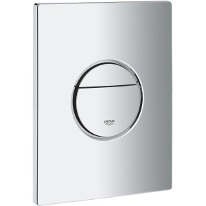 Grohe Nova Cosmopolitan WC-Drückerplatte in Weiß-Edelstahl mit Chromoberfläche.