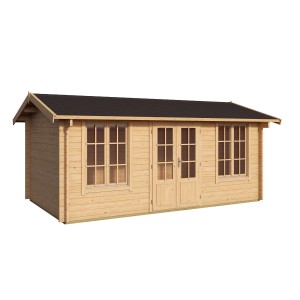 Lasita Maja Gartenhaus Pembrokeshire 53 aus naturbelassenem Holz mit Doppeltür und Fenstern.