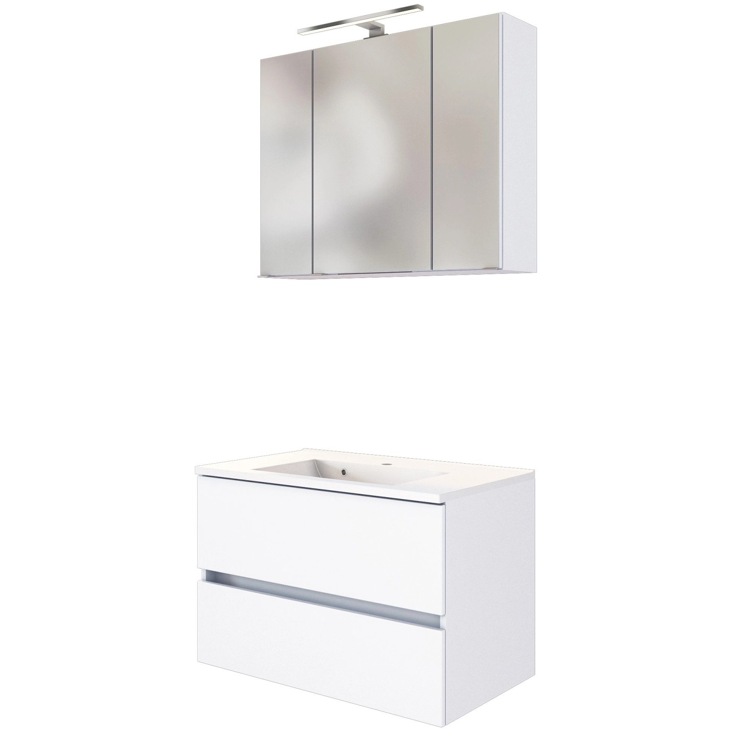 Held Möbel Waschtisch-Set Verona, 80 cm, matt Weiß mit Spiegelschrank und Mineralgussbecken.