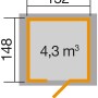 Grundriss Weka Holz-Gartenhaus 171 cm: Maße 152x148 cm, Fläche 4,3 m³.