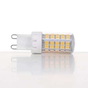 Orion LED-Lampe G9 dimmbar, warmweiß 2700K. Kompaktes Leuchtmittel mit weißem Sockel und gelben LED-Chips.