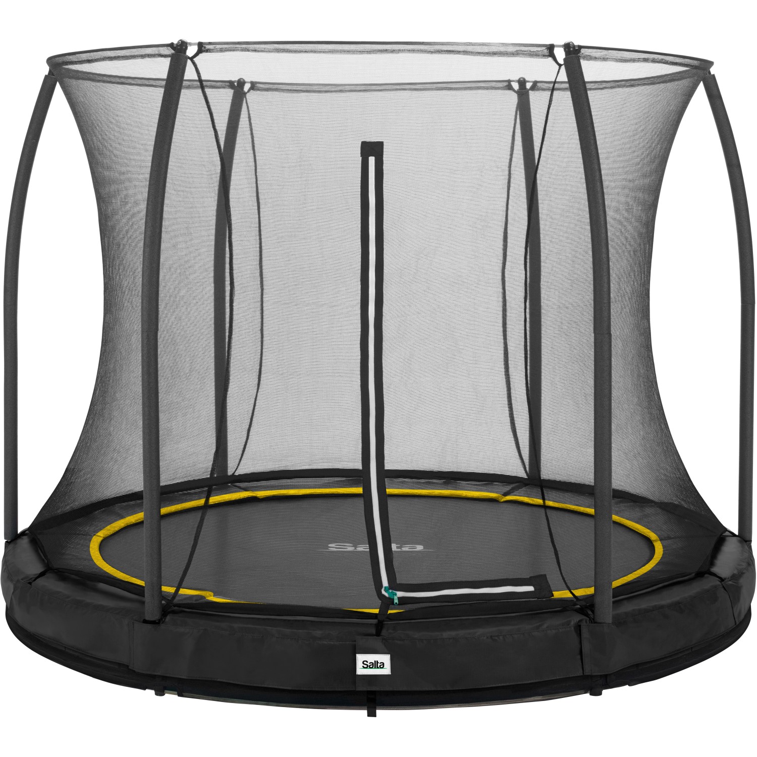 Schwarzes Salta Comfort Edition Bodentrampolin ø 305 cm mit Sicherheitsnetz.