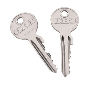 Zwei silberne Zylinderschlüssel von OBI für Riegel und Sperren.