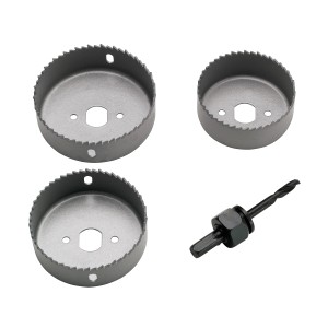 LUX Lochsäge-Set, 4-teilig, mit 3 Lochsägen und Aufnahmeschaft mit Zentrierbohrer.