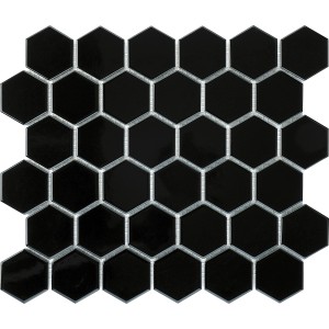 Mosaik-Fliese Hexagon in Schwarz für Wandverkleidung im Innenbereich.