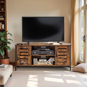 Songmics TV-Schrank Hanis, braun-schwarz, mit Lamellentüren und Stauraum für Wohnzimmer.