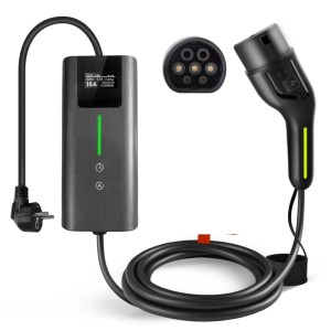 Junsun EV Ladegerät 3.5kW, 4m Typ 2 Kabel, 1-phasig. Schwarze Ladeeinheit mit Display und Stecker.