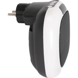 Kompakter, weißer Steckdosen-Heizlüfter 700 W für kleine Räume. Elektrisches Heizgerät mit Timer und Thermostat.