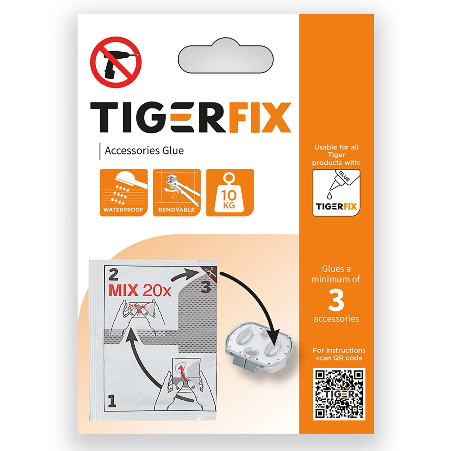 TigerFix Klebesystem für Bad-Accessoires: einfache Montage ohne Bohren, hält bis 10 kg.