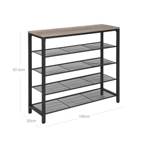 Vasagle Schuhregal mit 4 Ebenen, 100x30x92,5 cm, grau-schwarz. Schuhbank mit Gitterböden.